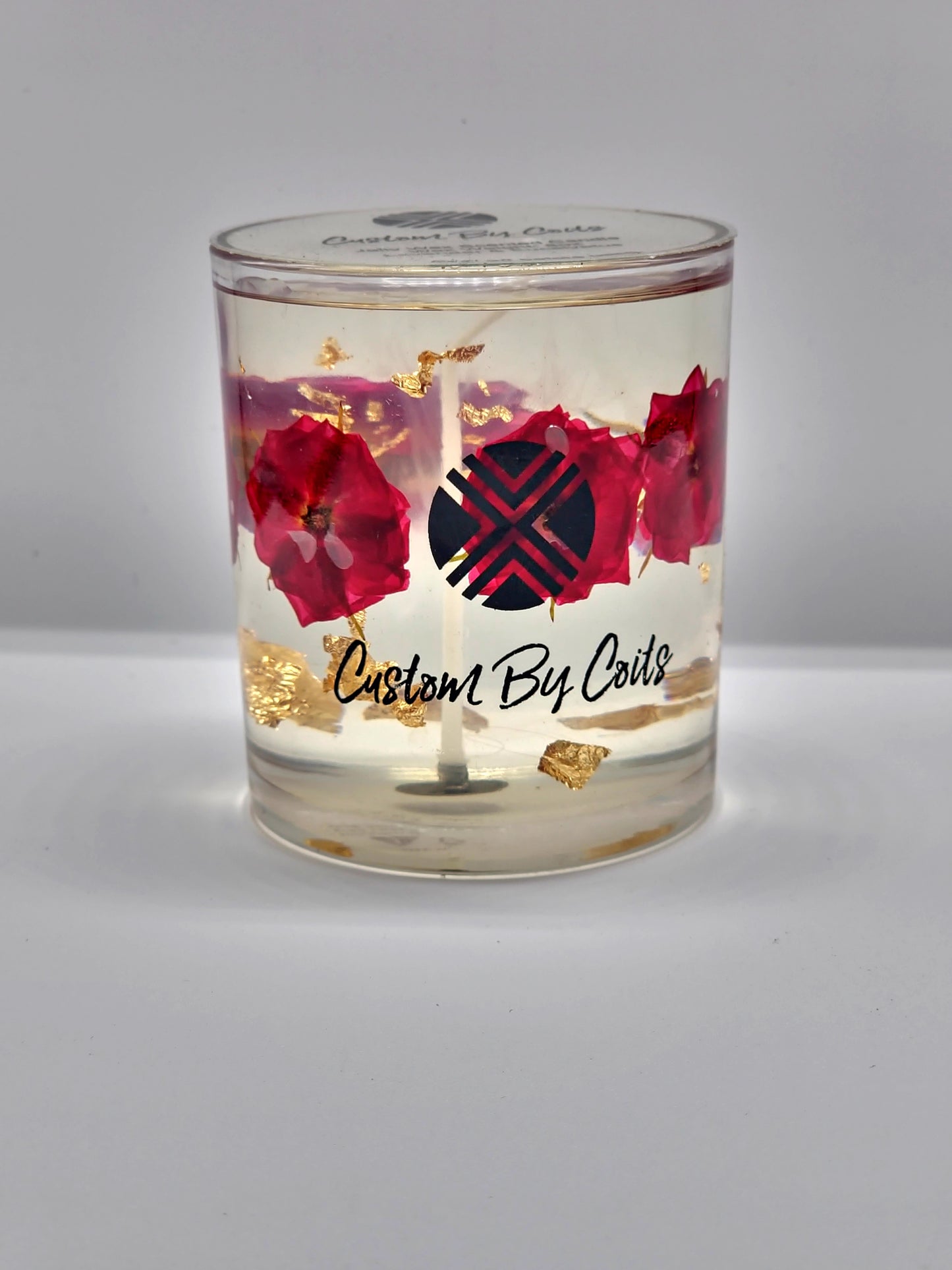 Roses and Gold Clear Candle – Lavender & Eucalyptus | Custom By Coits