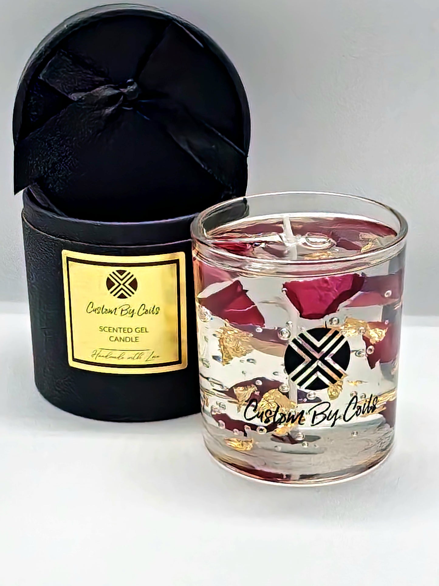 Petals and Gold Clear Candle – Lavender & Amber Scent | Custom By Coits